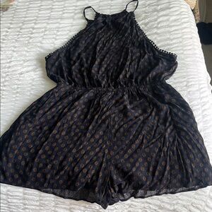 Navy and Brown Patterned Romper